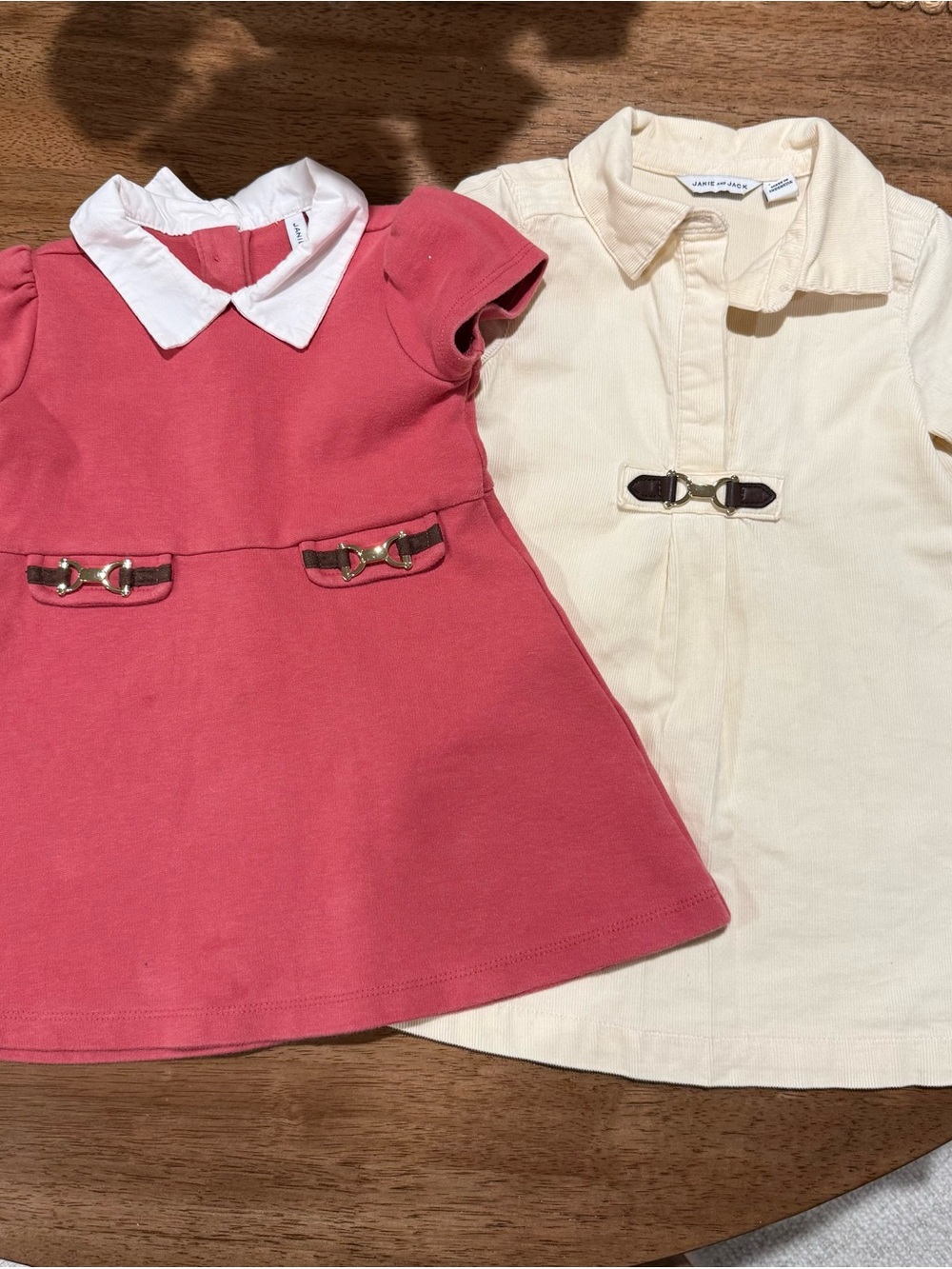 Janie and Jack Pink Dress with White Collar and Gold Bow Detail